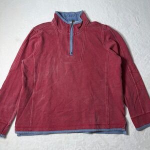 Fat Face The Airlie Mens Size XL Red 1/4 Zip Rugby Pullover Sweatshirt Cotton